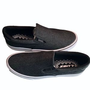 Lugz Mens Clipper Sneaker‎ Black Slip On Denim Shoes Size 9.5